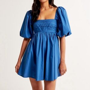 Abercrombie Emerson Ruched Bodice Puff Sleeve Mini Dress Light Blue Size Small